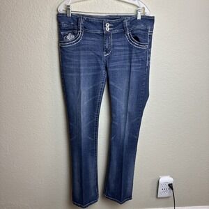 Candies‎ Women's Jeans Size 11 Blue Denim Lace Embellished Bootcut Indie Grunge